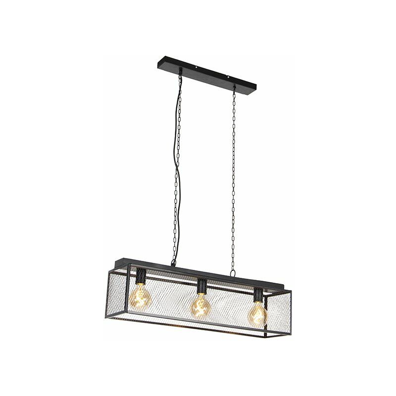 

QAZQA Industrial Lámpara colgante industrial negra 3-luces - CAGE Robusto Acero Alargada Adecuado para LED Max. 4 x 40 Watt