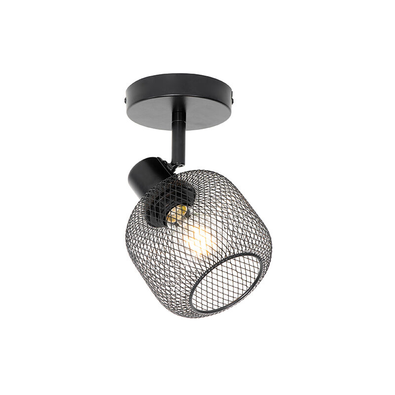 

QAZQA Industrial Spot industrial negro - Bliss Mesh Acero Redonda Adecuado para LED Max. 1 x 40 Watt