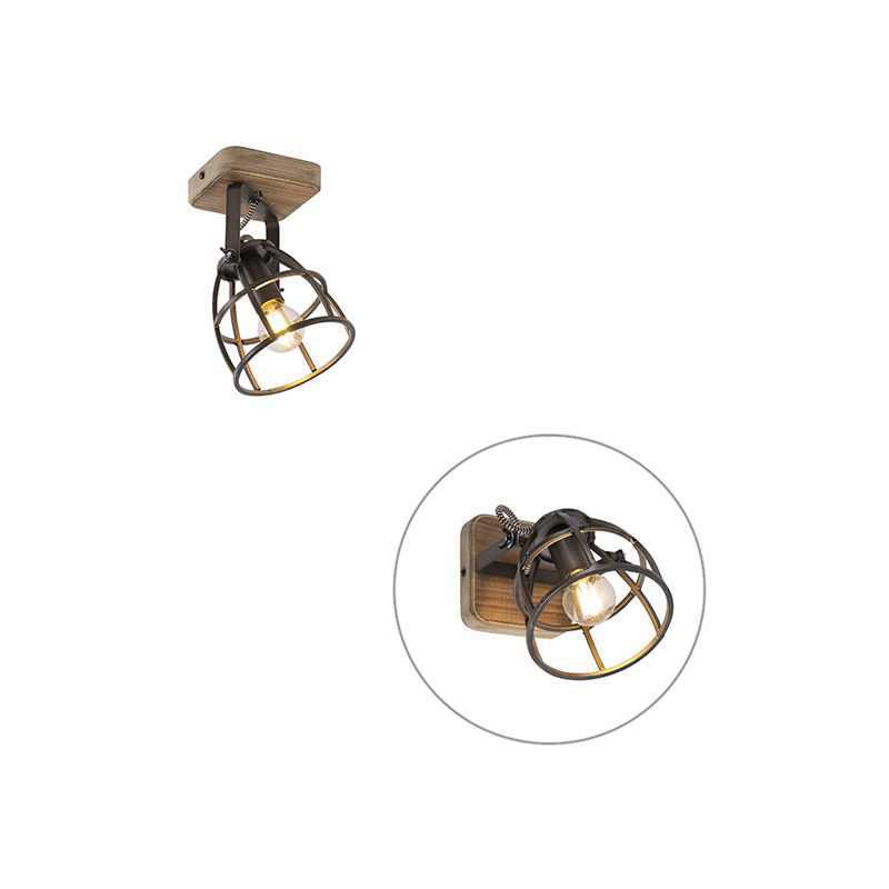 

QAZQA Industrial Foco industrial negro madera orientable 1-luz - ARTHUR Acero / Redonda Adecuado para LED Max. 1 x 25 Watt