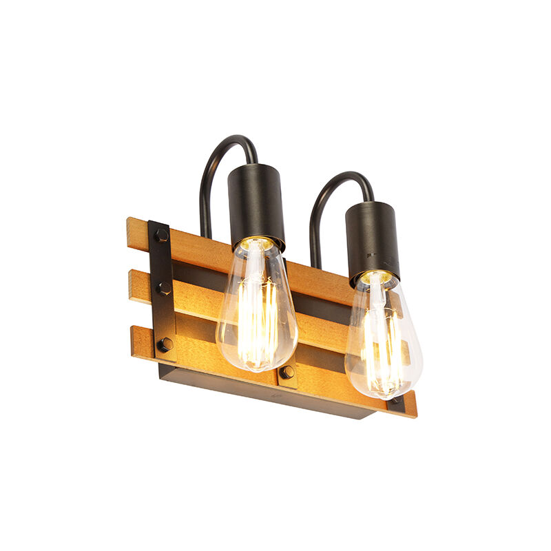 

Industrial Aplique industrial negro madera 2-luces - PALETA Mai /Acero Alargada Adecuado para LED Max. 2 x 40 Watt - Qazqa