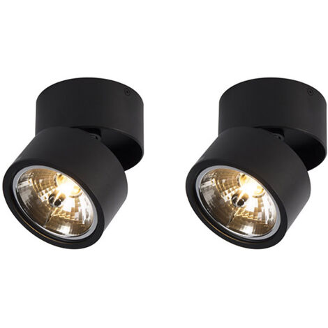 QAZQA + Industrial Set de 2 focos negros redondos ajustables - Go Nine Aluminio Redonda Adecuado para LED Max. 2 x 40 Watt