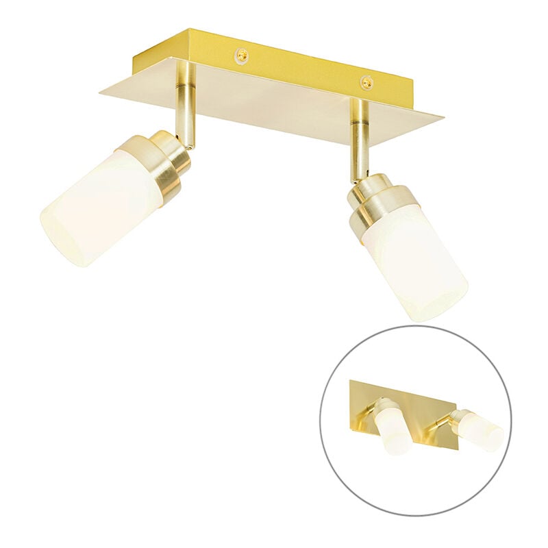 Japie - Spot mural et plafond - 2 lumière - l 22 cm - Doré/Laiton - Moderne - éclairage intérieur - Salle de bains - Qazqa