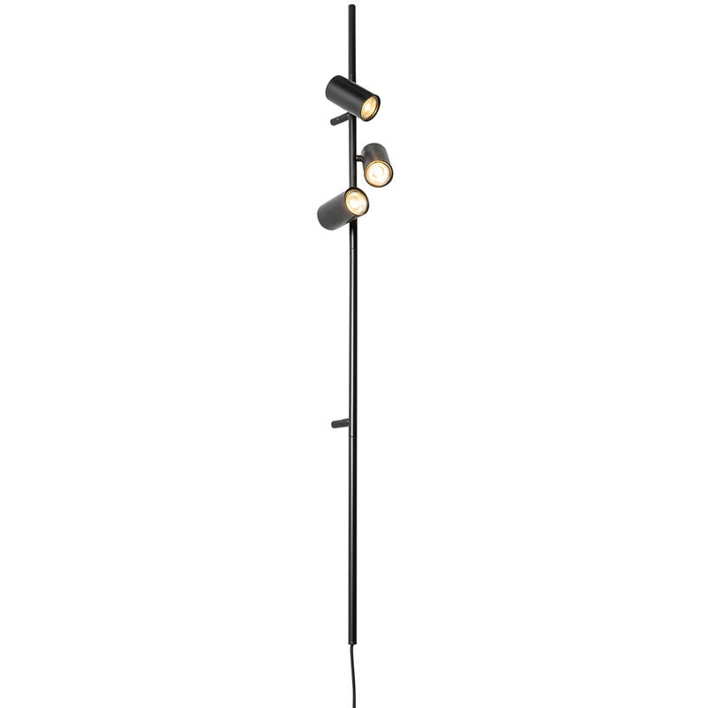 Qazqa - jeana luxe - Applique murale avec interrupteur - 3 lumière - l 14 cm - Noir - Moderne - éclairage intérieur - Salon i Chambre i Cuisine i