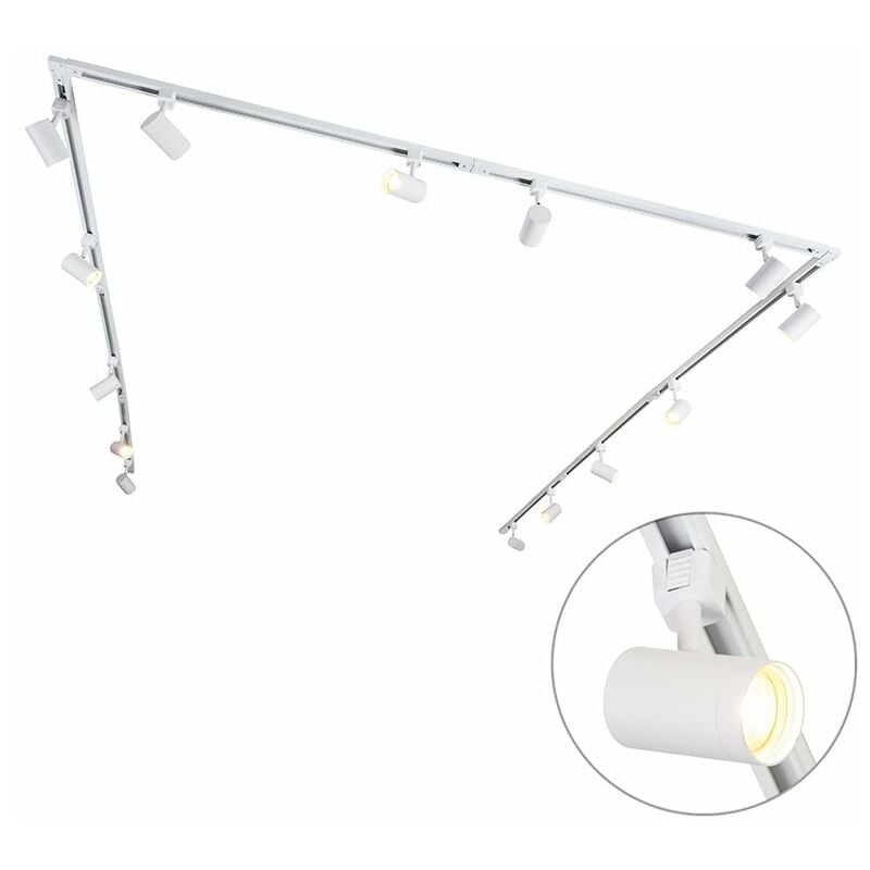 Qazqa - jeana - Système de rail spot luminaire plafond, plafonnier compatible pour led - 14 lumière - l 765 cm - Blanc - Moderne - éclairage