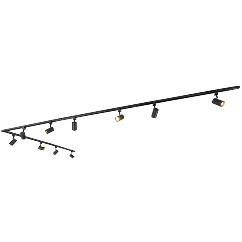 Qazqa - jeana - Système sur rail spot luminaire plafond, plafonnier compatible pour led - 10 lumière - l 476 cm - Noir - Moderne - éclairage