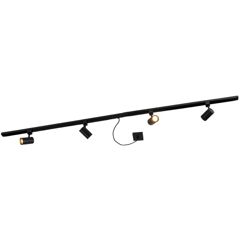Qazqa - jeana - Système sur rail spot luminaire plafond, plafonnier compatible pour led - 4 lumière - l 200 cm - Noir - Moderne - éclairage intérieur