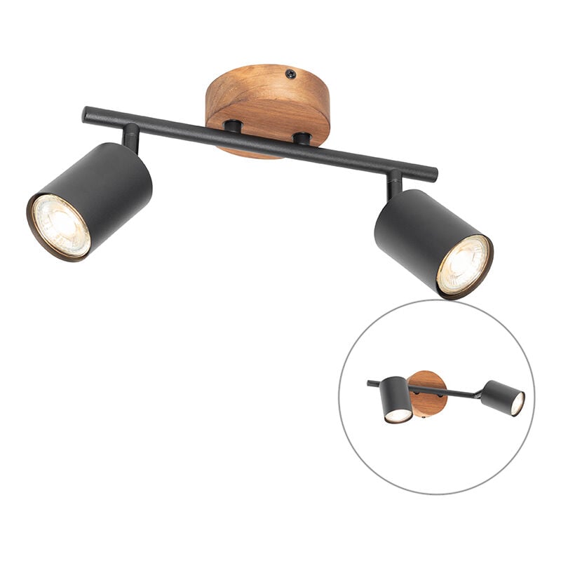 Qazqa - jeana - Spot mural et plafond - 2 lumière - l 38 cm - Marron - Rustique - éclairage intérieur - Salon i Chambre i Cuisine i Salle à manger