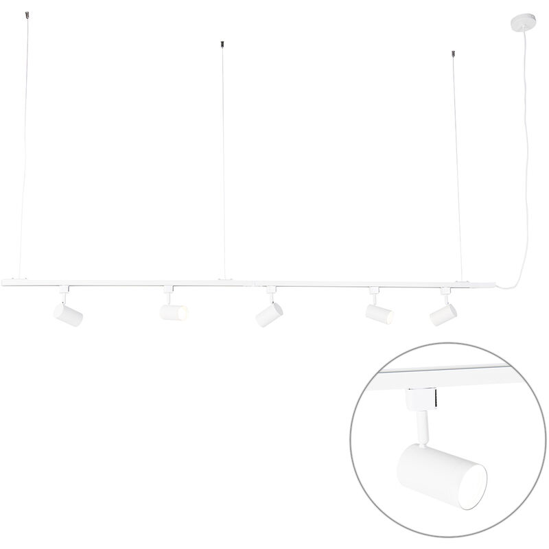 jeana - Suspension Moderne - 5 lumière - L 193 cm - Blanc - Moderne - Éclairage intérieur - Salon I Chambre I Cuisine I Salle à manger - Blanc - Qazqa