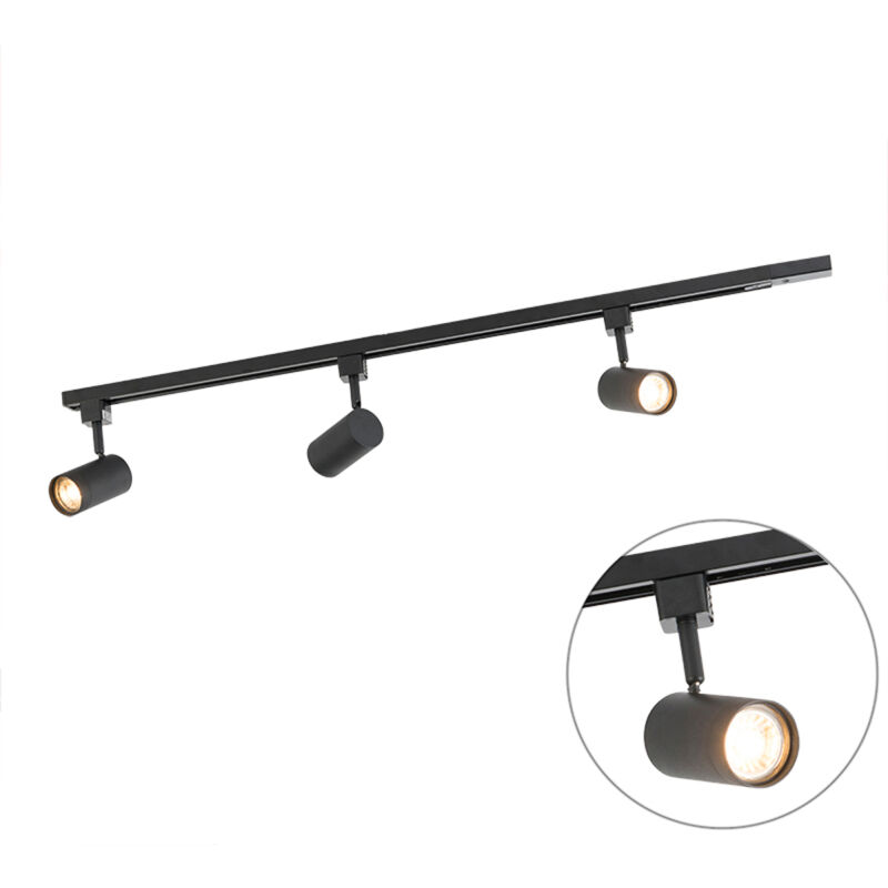 Qazqa - jeana - Système de rail spot luminaire plafond, plafonnier compatible pour led - 3 lumière - l 1000 mm - Noir - Moderne - éclairage intérieur