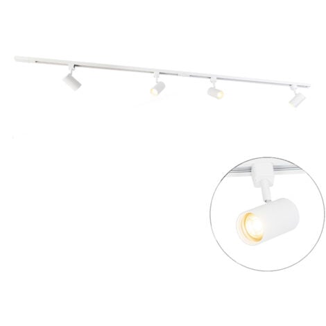 QAZQA jeana - Système de rail spot luminaire plafond, plafonnier compatible pour led - 4 lumière - L 193 cm - Blanc - Moderne - éclairage intérieur - Salon I Chambre I Cuisine I Salle à manger