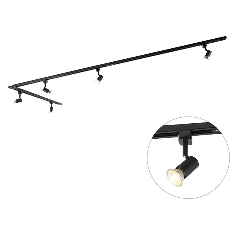 Jeany - Système de rail spot luminaire plafond, plafonnier compatible pour led - 5 lumière - l 3000 mm - Noir - Moderne - éclairage intérieur - Salon