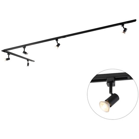 QAZQA - Système de rail spot luminaire plafond, plafonnier compatible pour led - 5 lumière - L 3000 mm - Noir - Moderne - éclairage intérieur - Salon