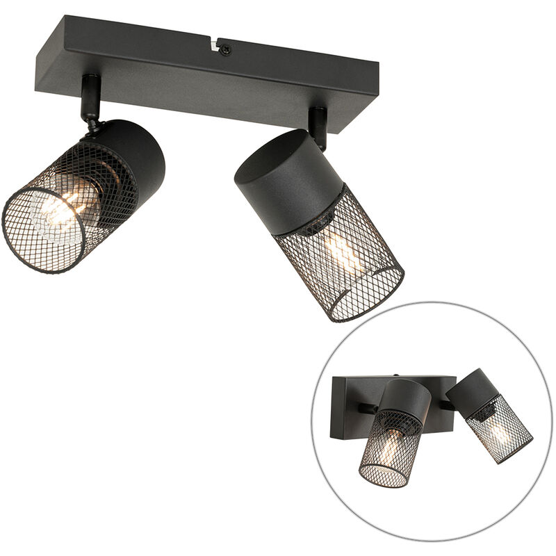 Qazqa - jim - Spot plafond, plafonnier - 2 lumière - l 31 cm - Noir - Rustique - éclairage intérieur - Salon i Chambre i Cuisine i Salle à manger