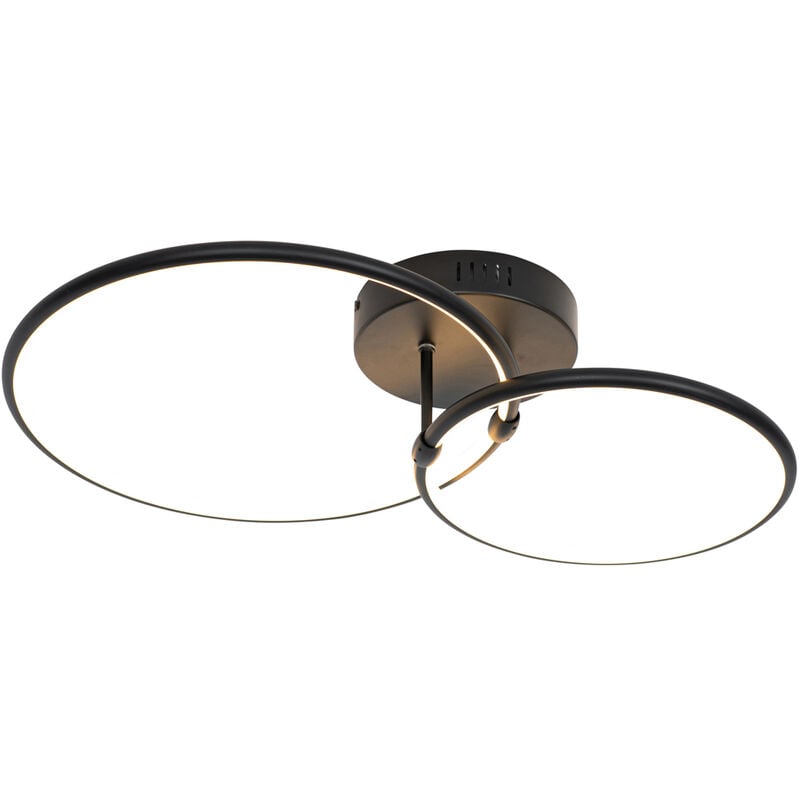 QAZQA joaniqa - LED Dimmable Plafonnier variateur inclus - 2 lumière - L 61.8 cm - Noir - Moderne - éclairage intérieur - Salon I Chambre I Cuisine I