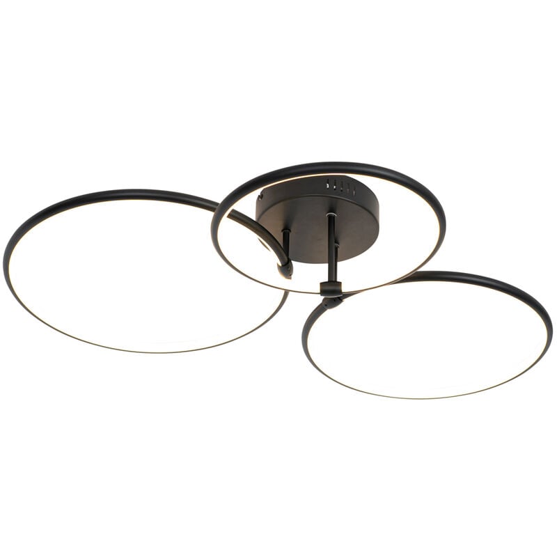 Qazqa - joaniqa - led Dimmable Plafonnier variateur inclus - 3 lumière - l 77.7 cm - Noir - Moderne - éclairage intérieur - Salon i Chambre i Cuisine