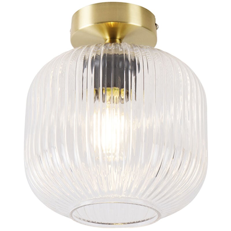 Qazqa - karel - led Dimmable Plafonnier variateur inclus - 1 lumière - ø 20 cm - Doré/Laiton - Art Deco - éclairage intérieur - Salon i Chambre i