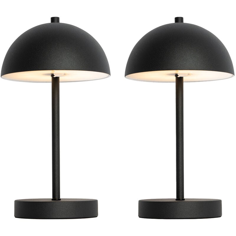 Qazqa - keira - led Dimmable Lampe de Table sans fil rechargeable usb variateur inclus - 2 pièces - ø 16 cm - Noir - Moderne - éclairage extérieur