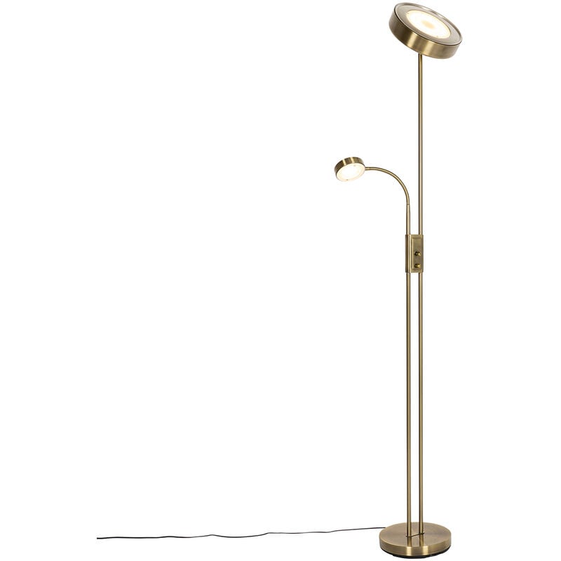 Kelso - led Dimmable Lampadaire avec lampe de lecture variateur inclus - 2 lumière - h 180 cm - Bronze - Rétro - éclairage intérieur - Salon i