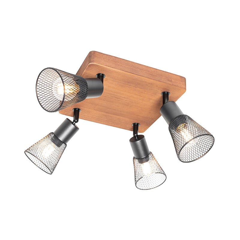Qazqa - kristina - Spot plafond, plafonnier - 4 lumière - l 41 cm - Noir - Rustique - éclairage intérieur - Salon i Chambre i Cuisine i Salle à manger