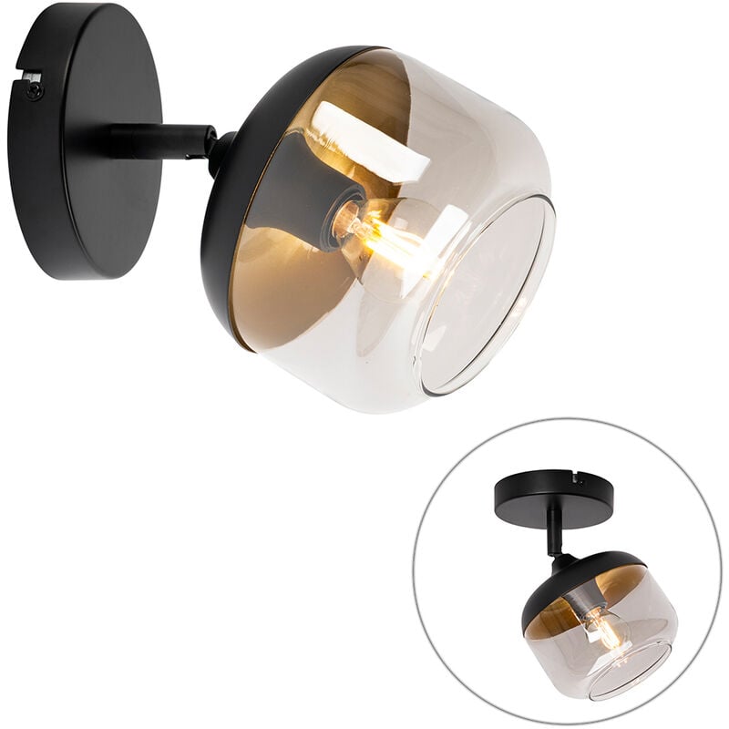 Kyan - Spot mural et plafond - 1 lumière - l 14 cm - Noir et Or - Design - éclairage intérieur - Salon i Chambre i Cuisine i Salle à manger - Qazqa