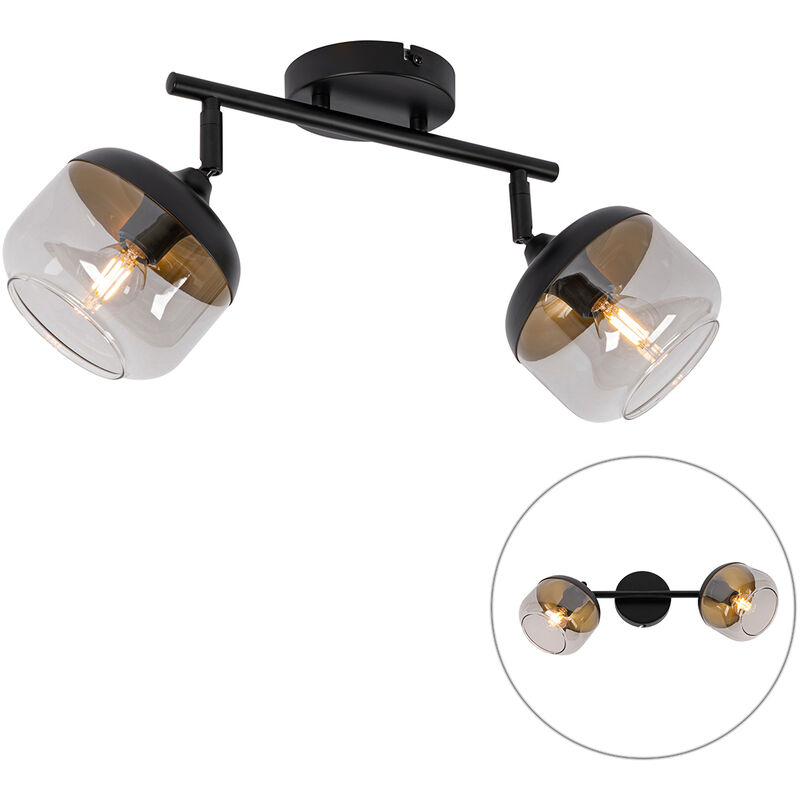 QAZQA kyan - Spot mural et plafond - 2 lumière - L 53 cm - Noir et Or - Design - éclairage intérieur - Salon I Chambre I Cuisine I Salle à manger
