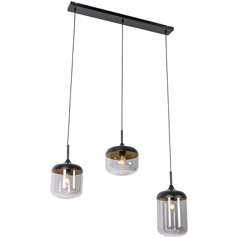 Qazqa - kyan - Suspension multiples - 3 lumière - l 102 cm - Noir et Or - Design - éclairage intérieur - Salon i Chambre i Cuisine i Salle à manger