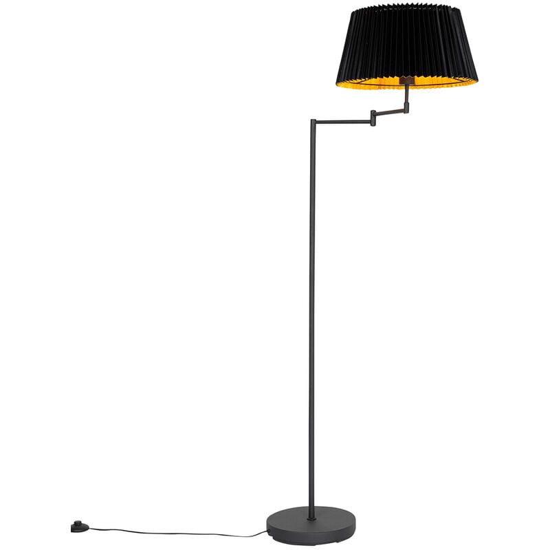 Ladas - Lampadaire avec Abat-Jour - 1 lumière - h 162.5 cm - Noir et Or - Classique/Antique - éclairage intérieur - Salon i Chambre i Cuisine i Salle