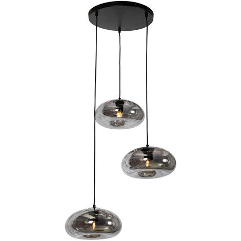 QAZQA Lampada a sospensione ayesha - Art déco - Vetro,Acciaio - Nero/Grigio - Tondo Max. 3 x Watt