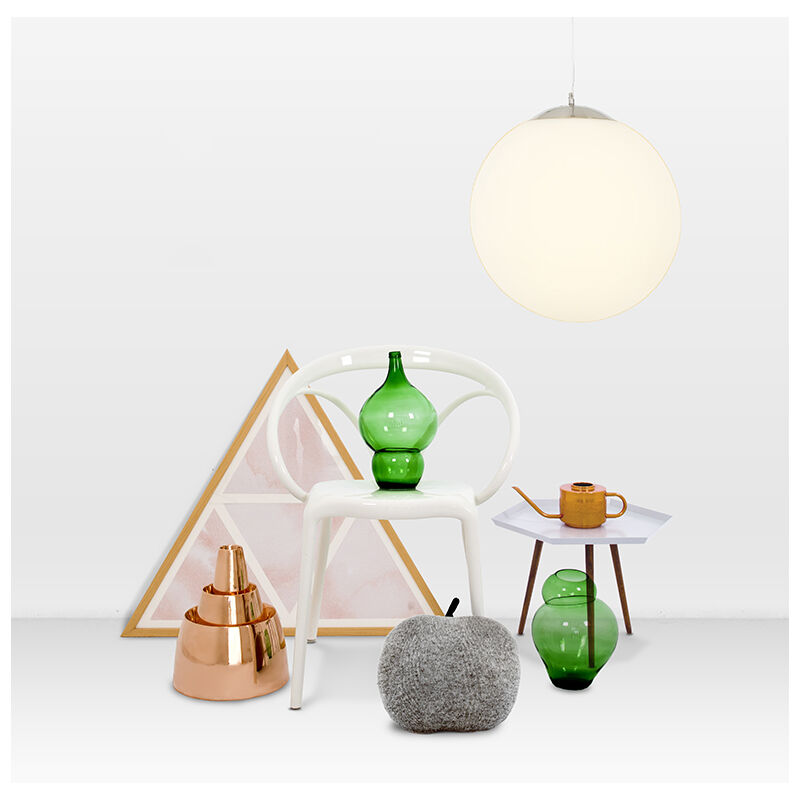 Image of Lampada a sospensione ball - Moderno - Vetro,Acciaio - Bianco/Acciaio - Tondo/Sfera Max. 1 x Watt - Bianco - Qazqa
