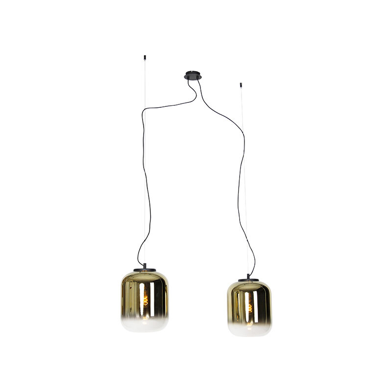 Image of Lampada a sospensione bliss - Design - Vetro,Acciaio - Oro/Ottone/Nero - Oblungo Max. 2 x Watt - Oro/Ottone - Qazqa