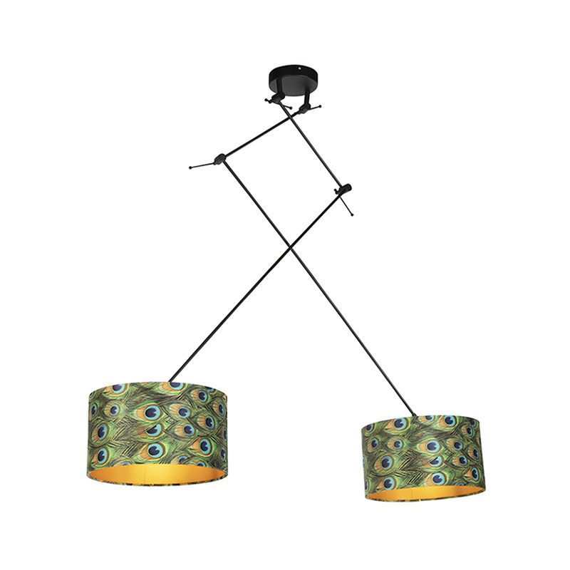 Image of Lampada a sospensione con paralume blitz - Classico - Tessuto,Acciaio - Multicolore/Nero - Cilindro/Oblungo/Tondo Max. 2 x Watt - Multicolore - Qazqa