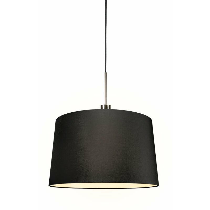 QAZQA Lampada a sospensione con paralume Combi - Moderno - Tessuto,Acciaio - Nero/Acciaio - Tondo Max. 1 x Watt