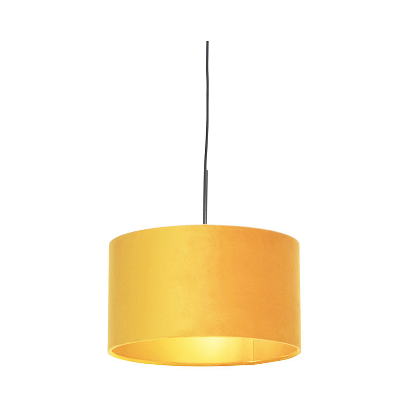 Image of Lampada a sospensione con paralume combi - Rustico - Acciaio,Tessuto - Giallo/Nero - Cilindro/Oblungo/Tondo Max. 1 x Watt - Giallo - Qazqa