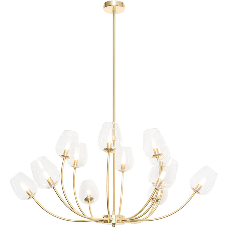 Image of Lampada a sospensione elien - Classico - Acciaio,Vetro - Oro/Ottone/Trasparente - Tondo Max. 12 x Watt - Oro/Ottone - Qazqa