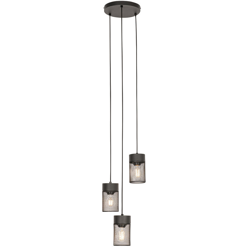 Image of Lampada a sospensione jim - Industriale - Acciaio - Nero - Tondo Max. 3 x Watt - Nero - Qazqa