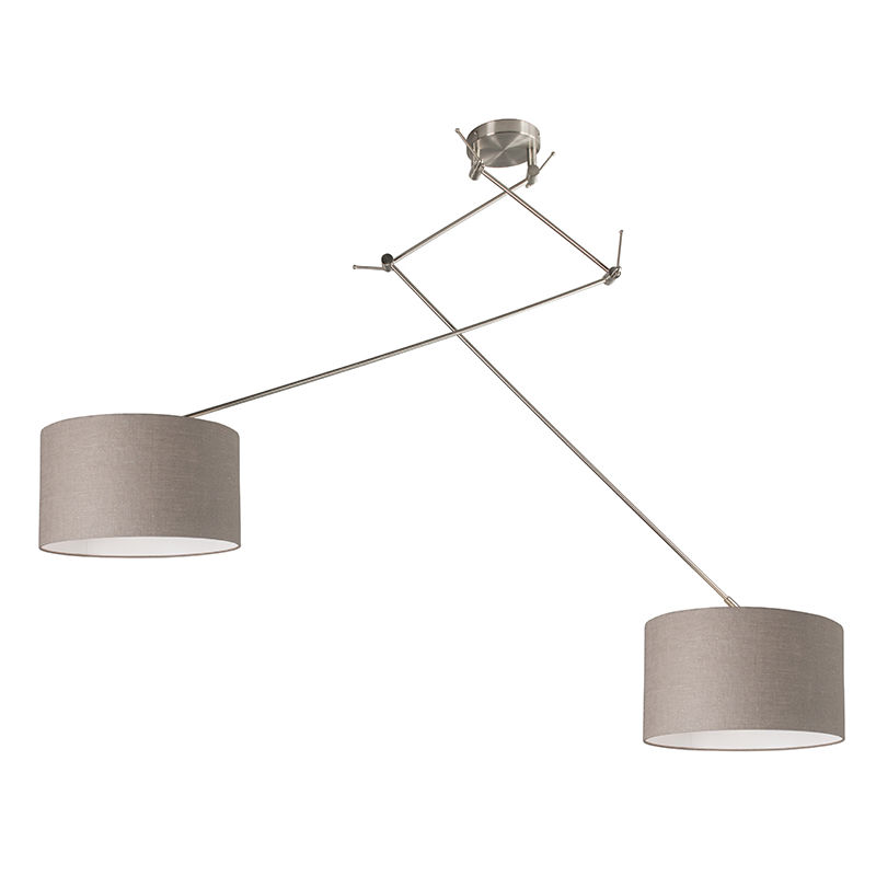 Image of Lampada a sospensione blitz - Moderno - Tessuto,Acciaio - Acciaio/Taupe - Tondo Max. 2 x Watt - Beige - Qazqa