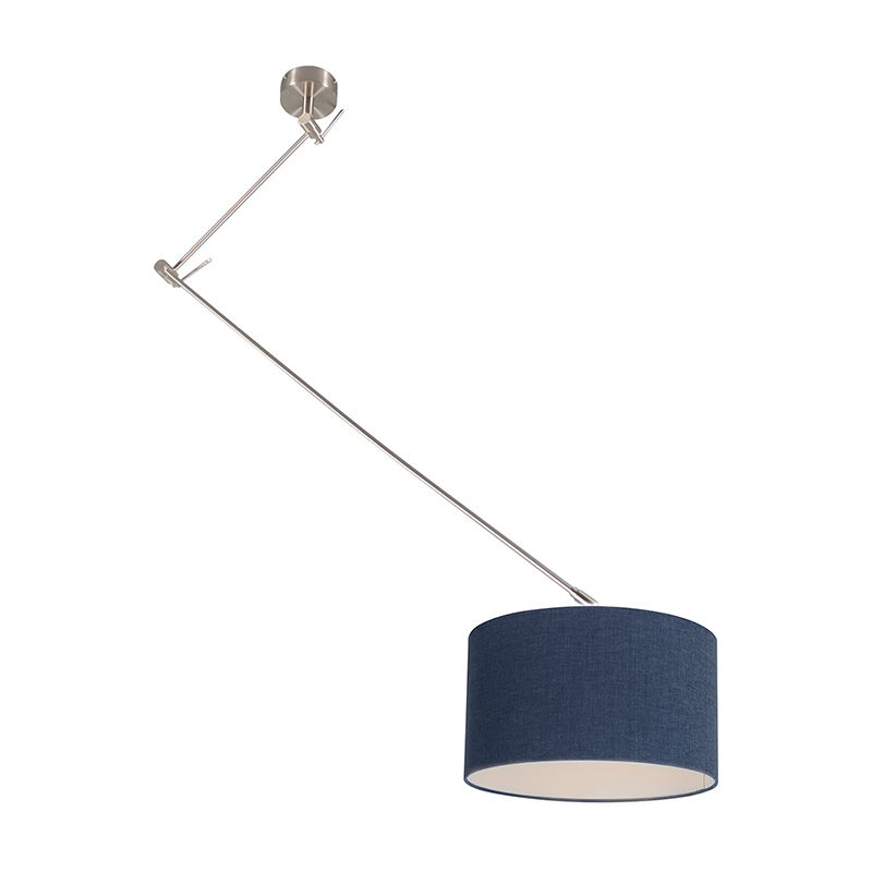 Image of Lampada a sospensione regolabile in altezza blitz - Moderno - Tessuto,Acciaio - Acciaio/Blu - Tondo Max. 1 x Watt - Blu - Qazqa
