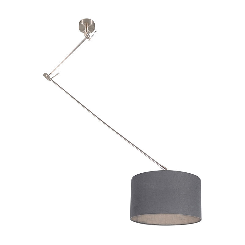 Image of Lampada a sospensione regolabile in altezza blitz - Moderno - Tessuto,Acciaio - Grigio scuro/Acciaio - Tondo Max. 1 x Watt - Grigio scuro - Qazqa