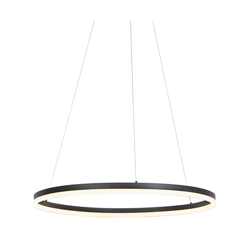 Image of Lampada a sospensione tavolo soggiorno anello - Design - Acciaio,Plastico - Nero - Tondo (non sostituibile) led Max. 1 x 60 Watt - Nero - Qazqa