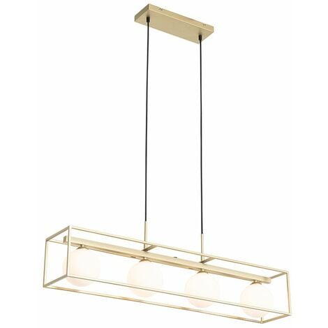 QAZQA Lampada a sospensione tavolo soggiorno aniek - Design - Acciaio - Oro/Ottone/Bianco - Oblungo Max. 4 x Watt