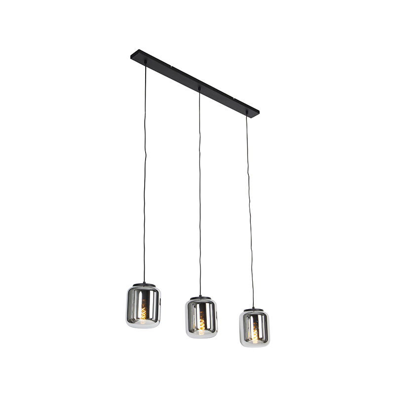 Image of Lampada a sospensione tavolo soggiorno bliss - Design - Vetro,Acciaio - Nero - Oblungo Max. 3 x Watt - Nero - Qazqa