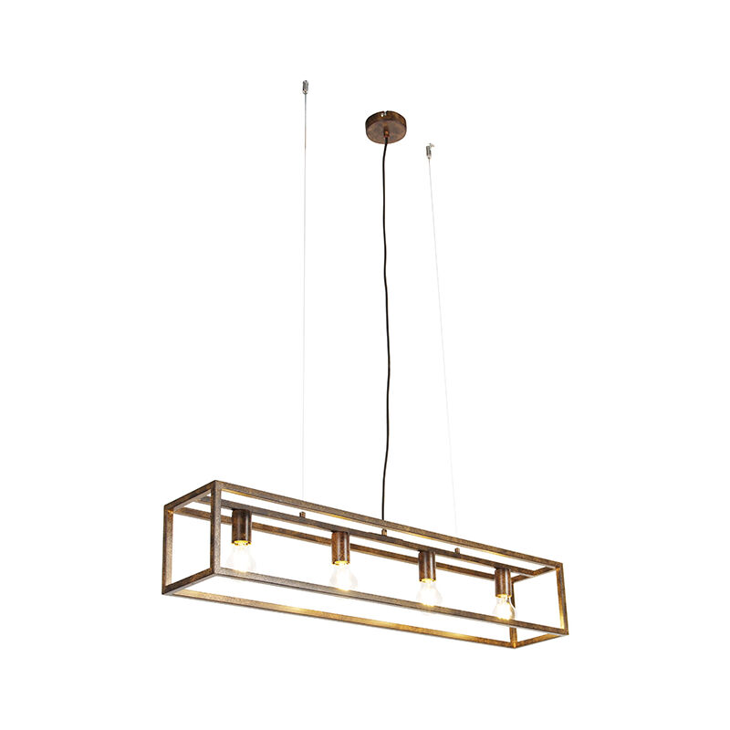Image of Lampada a sospensione tavolo soggiorno cage - Industriale - Acciaio - Marrone - Allungato Max. 4 x Watt - Marrone - Qazqa