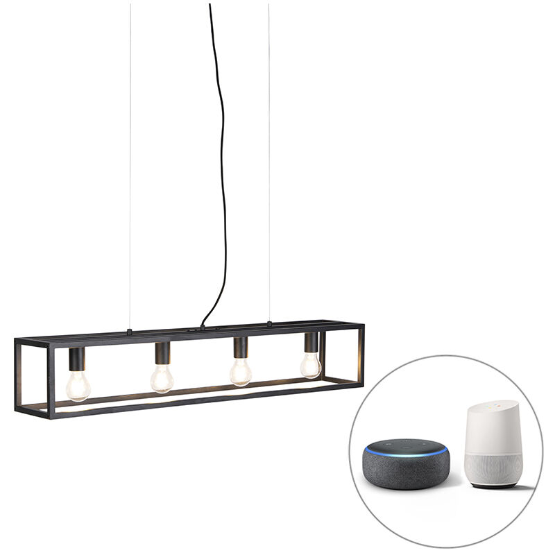 Image of Lampada a sospensione tavolo soggiorno cage - Industriale - Acciaio - Nero - Allungato E27 Max. 4 x 4.9 Watt - Nero - Qazqa