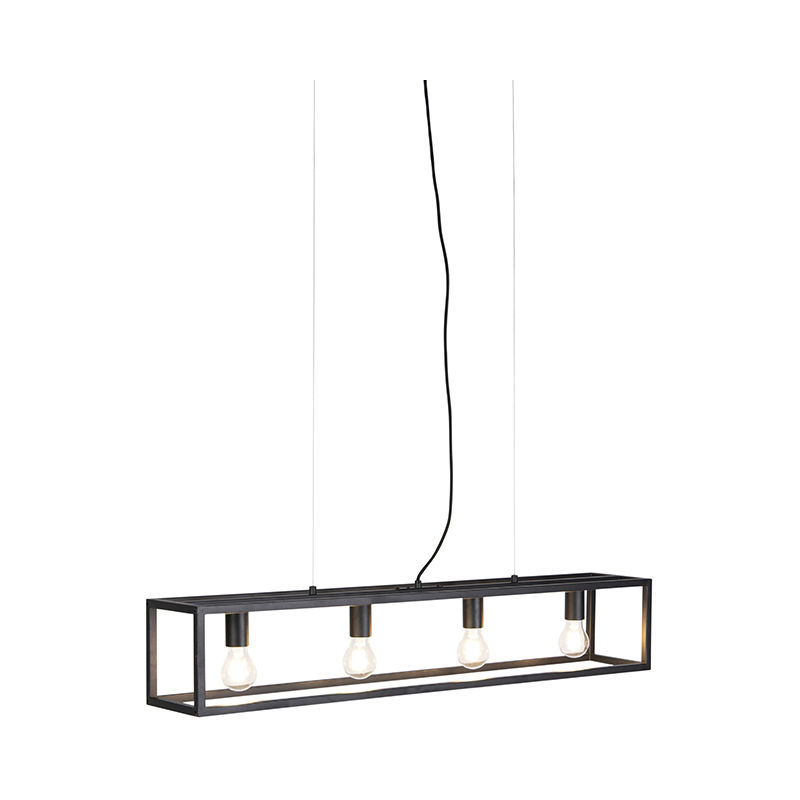 Image of Lampada a sospensione tavolo soggiorno cage - Industriale - Acciaio - Nero - Allungato Max. 4 x Watt - Nero - Qazqa