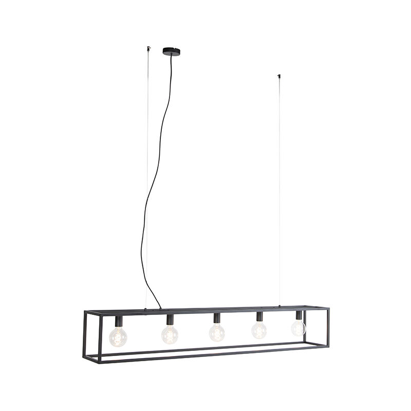 Image of Lampada a sospensione tavolo soggiorno cage - Moderno - Acciaio - Nero - Allungato Max. 5 x Watt - Nero - Qazqa