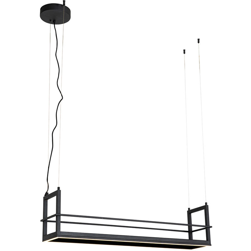 Image of Lampada a sospensione tavolo soggiorno cage - Industriale - Acciaio - Nero - Allungato (non sostituibile) led Max. 1 x 35 Watt - Nero - Qazqa