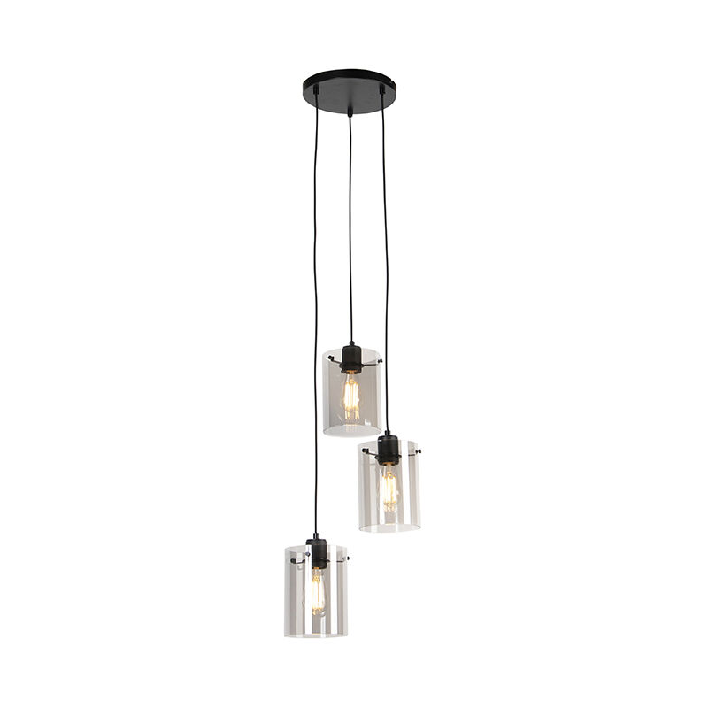 Image of Lampada a sospensione tavolo soggiorno dome - Design - Vetro,Acciaio - Nero - Oblungo Max. 3 x Watt - Nero - Qazqa