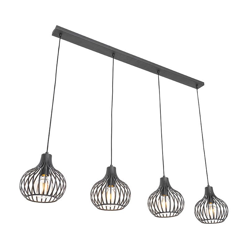 Image of Lampada a sospensione tavolo soggiorno saffira - Moderno - Alluminio - Nero - Tondo/Oblungo Max. 4 x Watt - Nero - Qazqa
