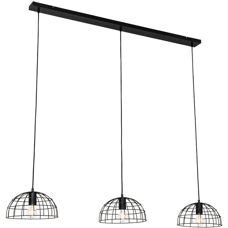 Image of Lampada a sospensione tavolo soggiorno hanze - Industriale - Acciaio - Nero - Oblungo Max. 3 x Watt - Nero - Qazqa