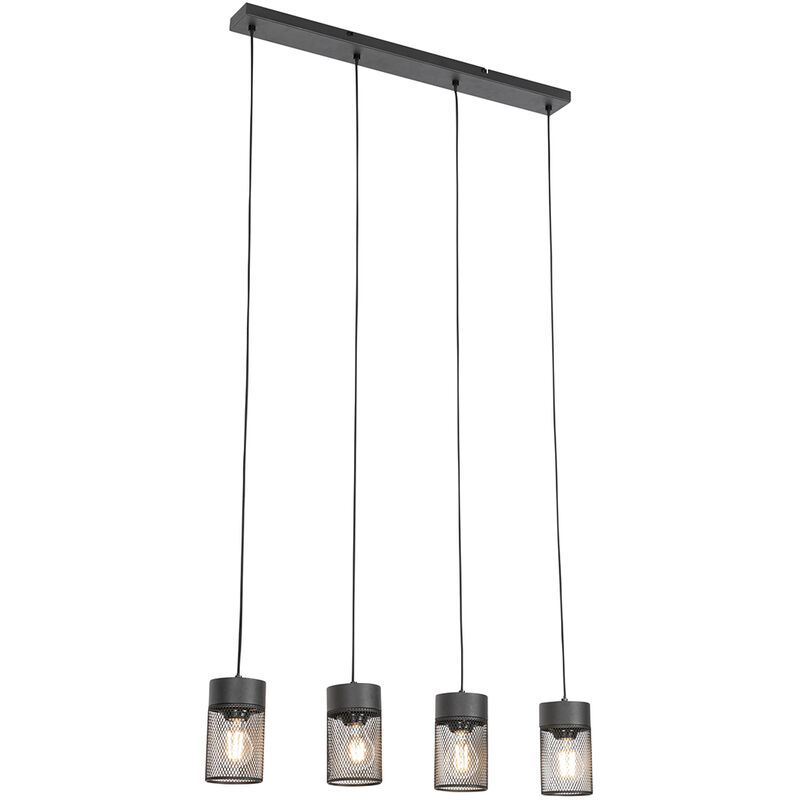 Image of Lampada a sospensione tavolo soggiorno jim - Industriale - Acciaio - Nero - Oblungo Max. 4 x Watt - Nero - Qazqa